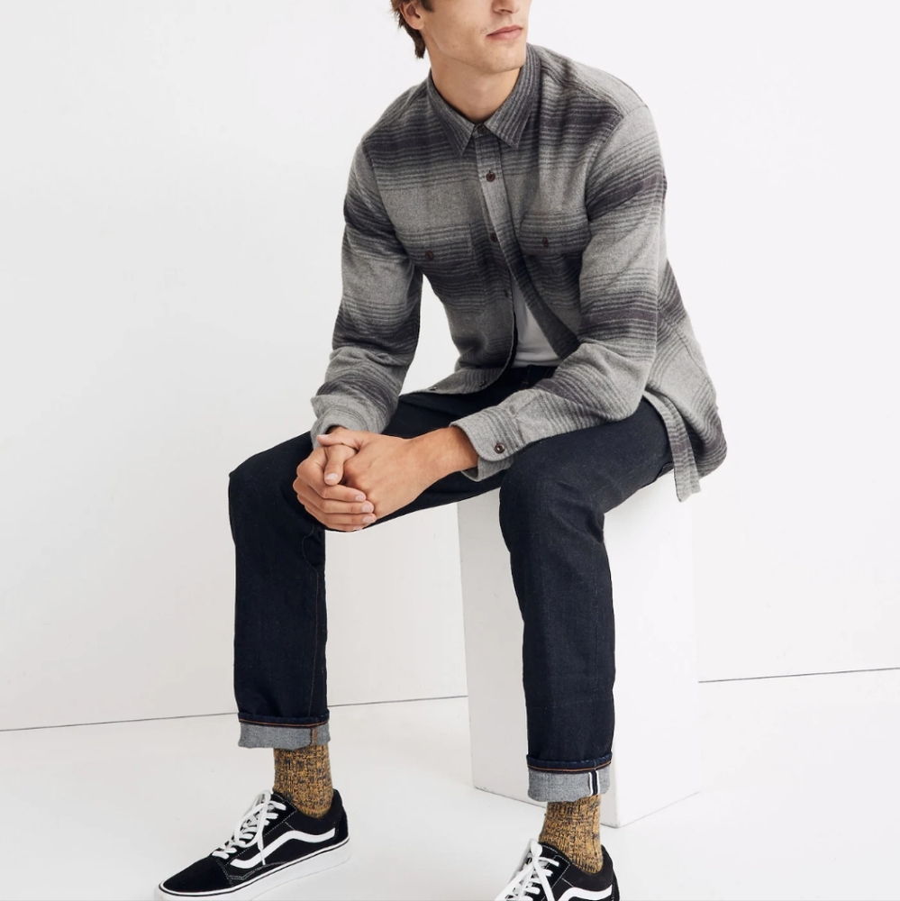 Madewell Double-Brushed Flannel Long-Sleeve Workshirt in Blanket Stripe Small